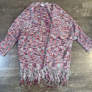 Umgee Women's  Colorful Open Duster Cardigan Sweater Fringe Boho Festival M